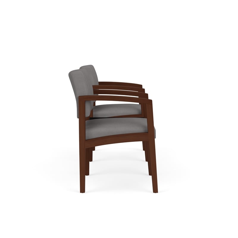 Lenox Wood Reception Waiting Room 2-Seat Tandem / Walnut Wood / Light Gray