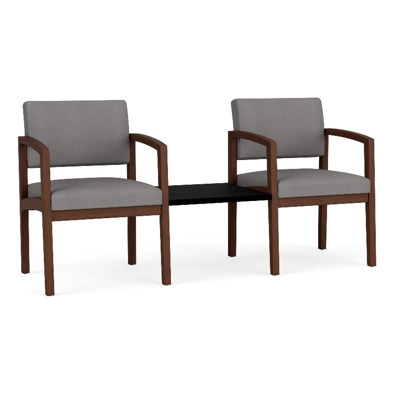 Lenox Wood Reception Waiting Room 2-Seat Tandem / Walnut Wood / Light Gray