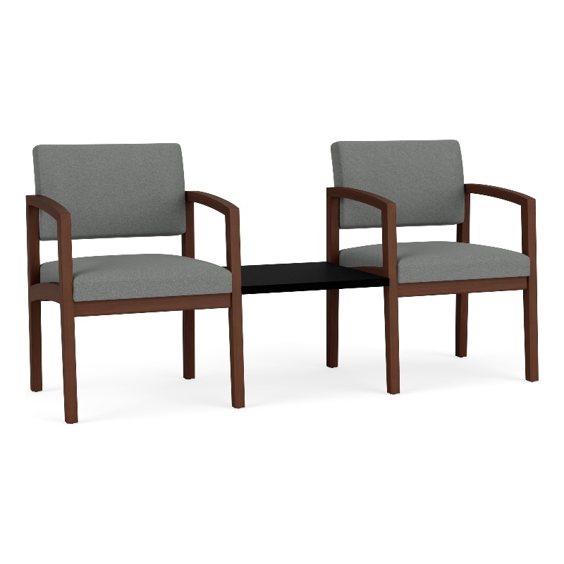 Lenox Wood Reception 2-Seat Tandem Center Table / Walnut Wood / Light Gray