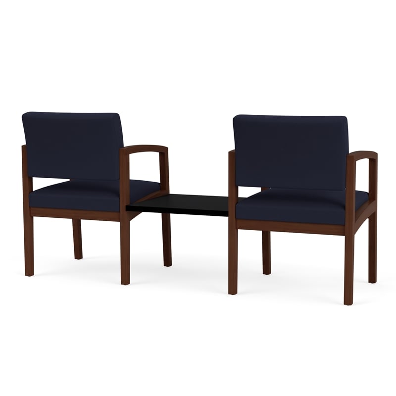 Lenox Wood Reception 2-Seat Tandem Center Table / Walnut Wood / Navy Blue