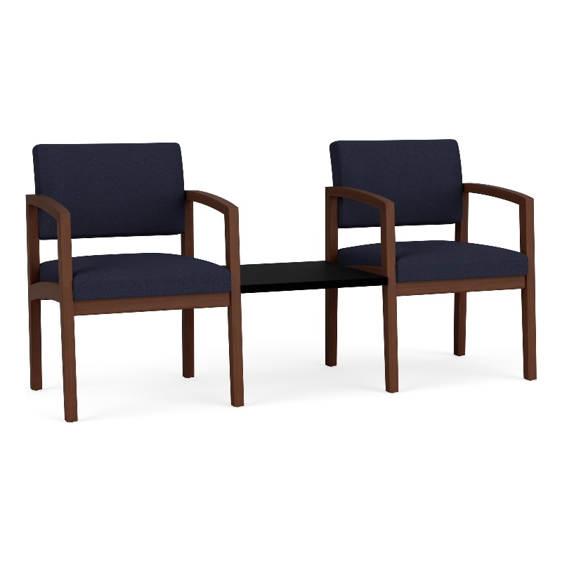 Lenox Wood Reception 2-Seat Tandem Center Table / Walnut Wood / Navy Blue