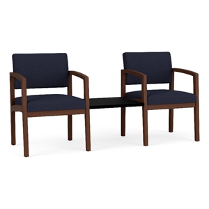 Lenox Wood Reception 2-Seat Tandem Center Table / Walnut Wood / Navy Blue
