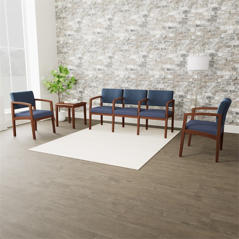 Lenox Wood Reception Waiting Room 2-Seat Tandem / Walnut Wood / Gray / Gray