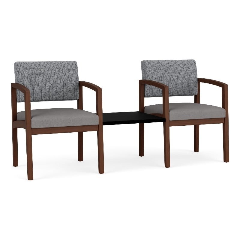 Lenox Wood Reception Waiting Room 2-Seat Tandem / Walnut Wood / Gray / Gray