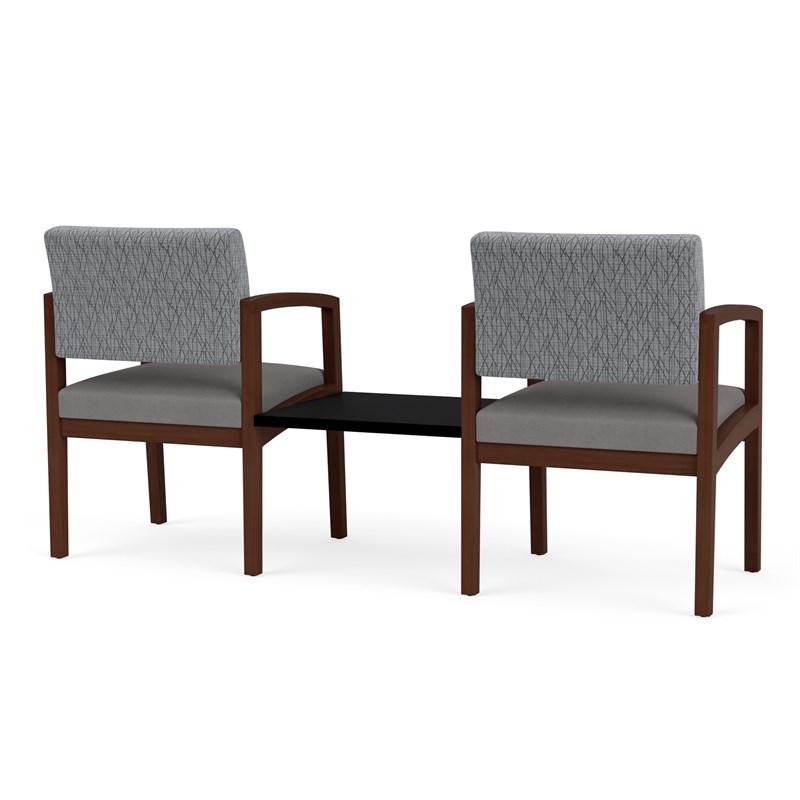 Lenox Wood Reception Waiting Room 2-Seat Tandem / Walnut Wood / Gray / Gray