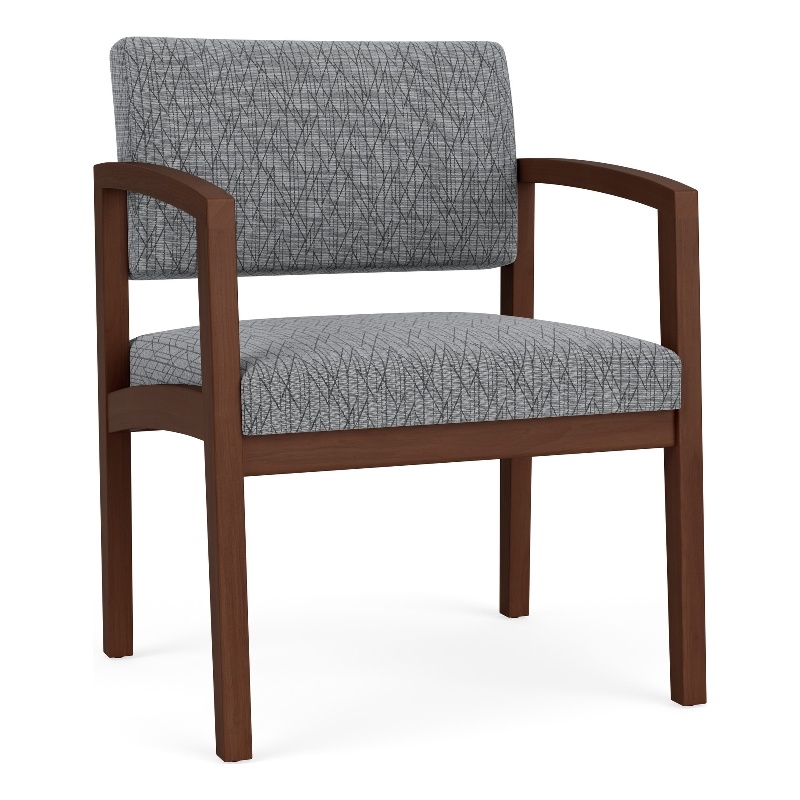 Lenox Wood Reception Waiting Oversize Guest Chair / Walnut Wood / Gray