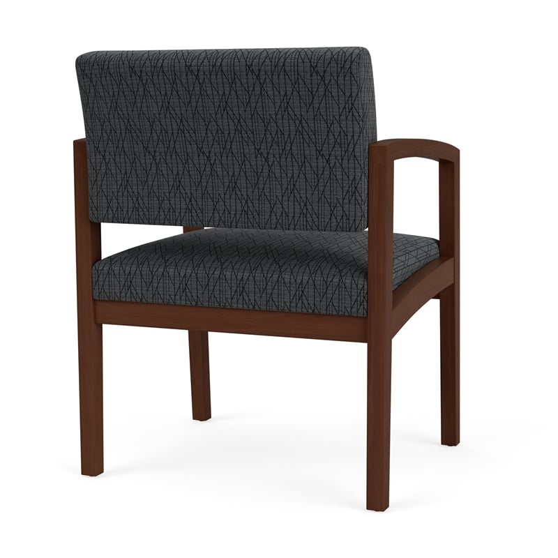 Lenox Wood Reception Waiting Oversize Guest Chair / Walnut Wood / Dark Gray