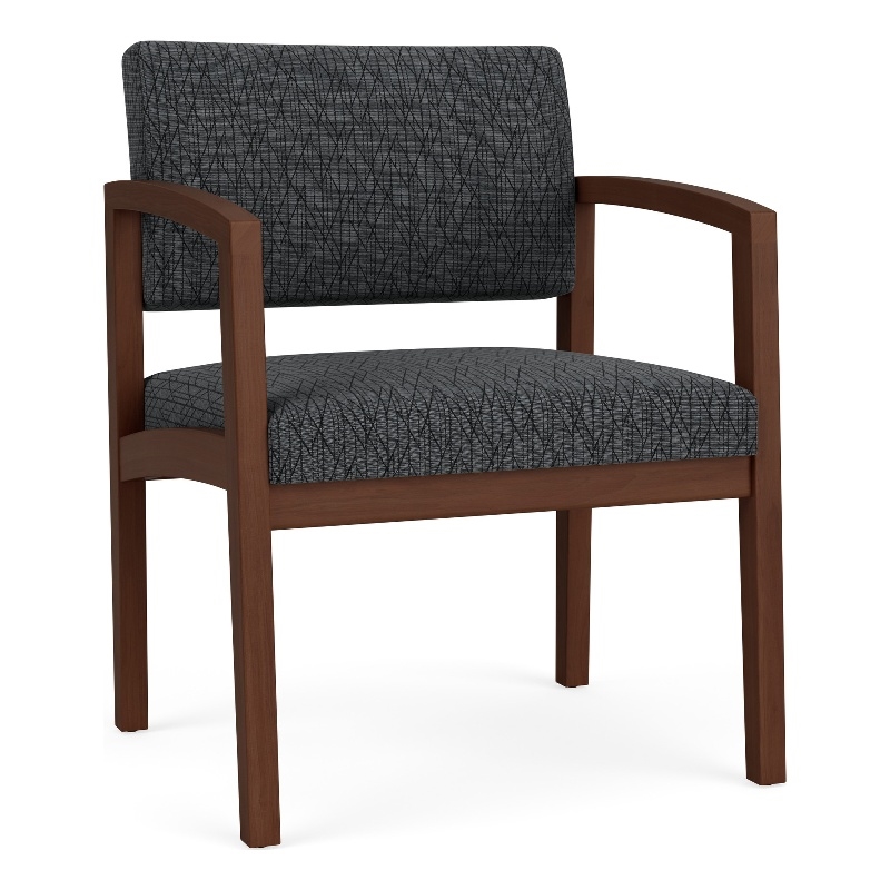 Lenox Wood Reception Waiting Oversize Guest Chair / Walnut Wood / Dark Gray