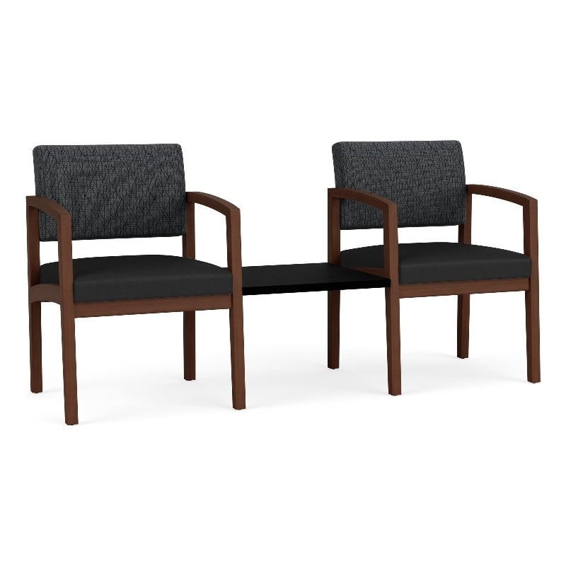 Lenox Wood Reception Waiting 2-Seat Tandem / Walnut Wood / Dark Gray / Black