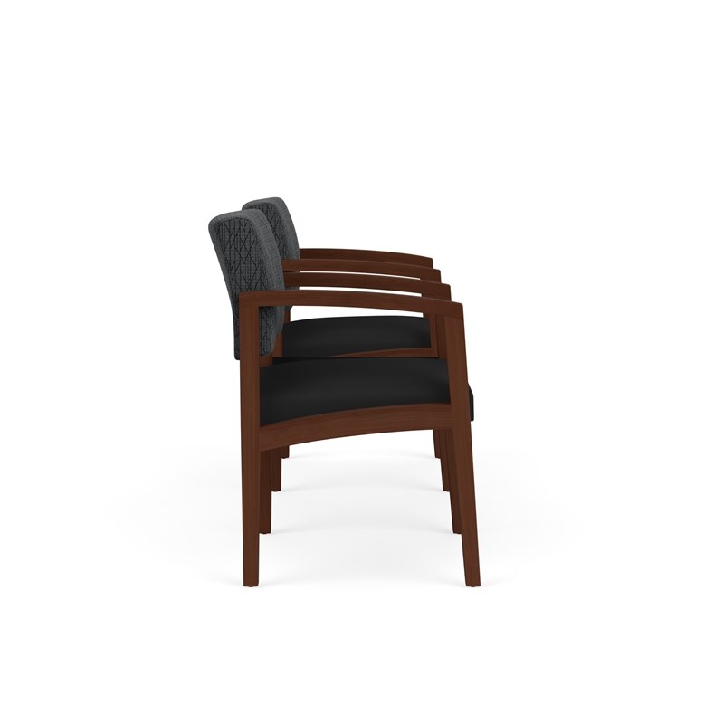 Lenox Wood Reception Waiting 2-Seat Tandem / Walnut Wood / Dark Gray / Black