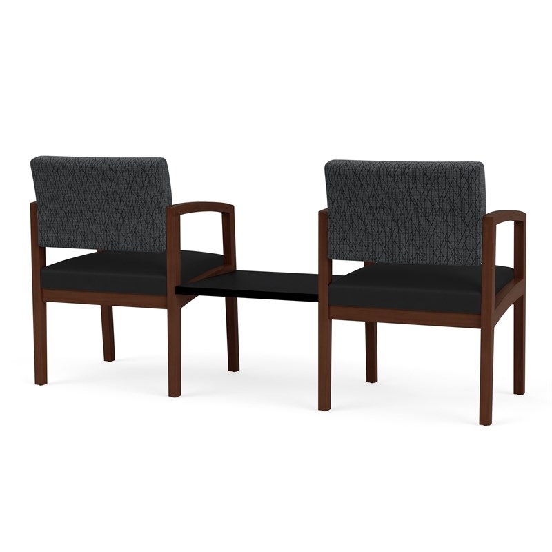 Lenox Wood Reception Waiting 2-Seat Tandem / Walnut Wood / Dark Gray / Black