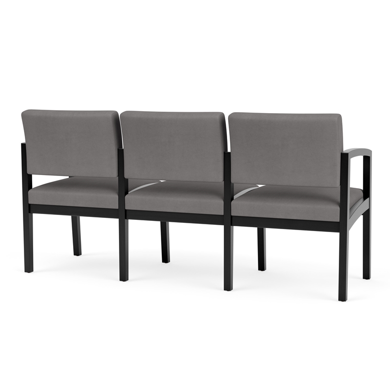 Lenox Wood Reception Waiting 3-Seat Tandem Seating / Black Wood / Light Gray