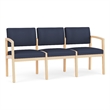 Lenox Wood Reception Waiting 3-Seat Tandem Seating / Natural Wood / Blue