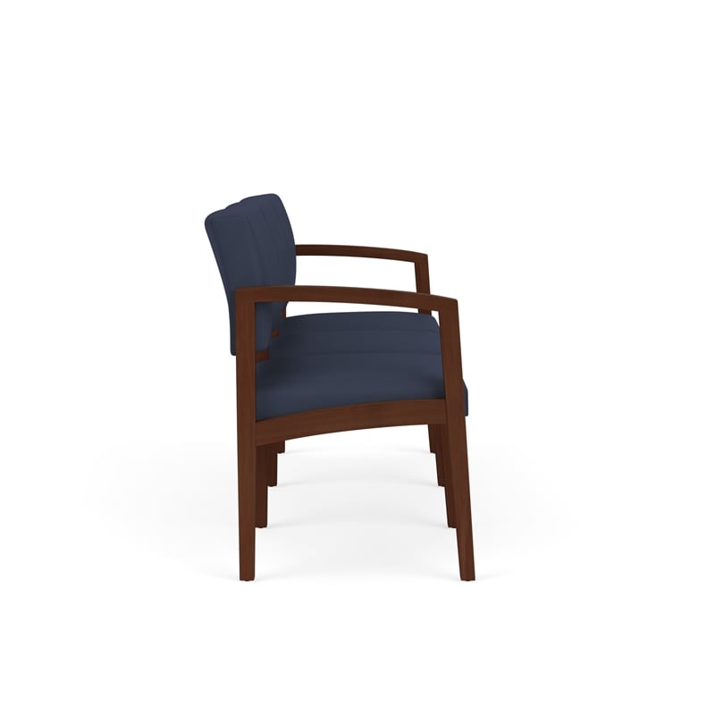 Lenox Wood Reception Waiting 3-Seat Tandem Seating / Walnut Wood / Blue
