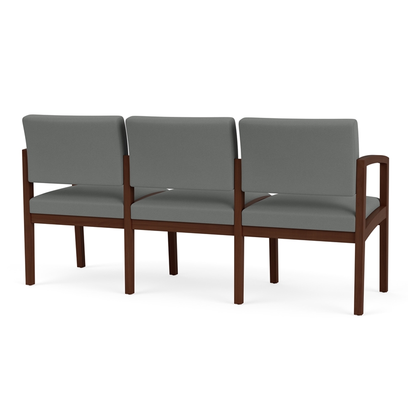 Lenox Wood Reception Waiting 3-Seat Tandem Seating / Walnut Wood / Light Gray