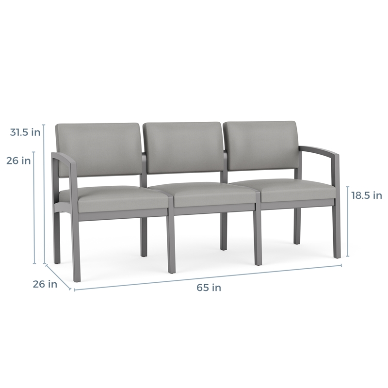 Lenox Wood Reception Waiting 3-Seat Tandem Seating / Walnut Wood / Light Gray