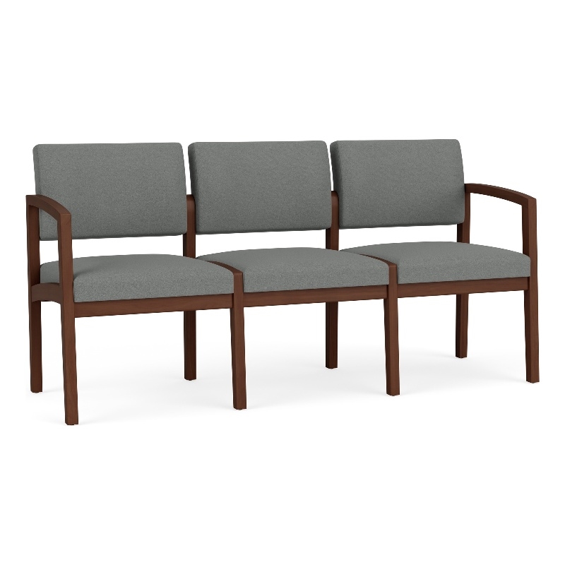 Lenox Wood Reception Waiting 3-Seat Tandem Seating / Walnut Wood / Light Gray