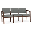 Lenox Wood Reception Waiting 3-Seat Tandem Seating / Walnut Wood / Light Gray