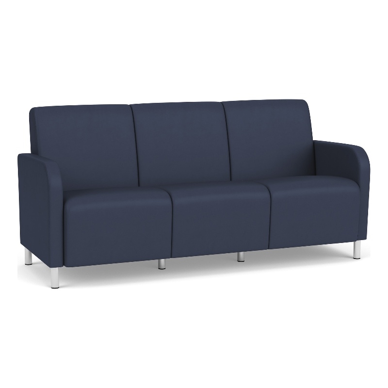 Siena 3-Seat Lounge Reception Waiting Tandem Seating / Brushed Steel Legs / Blue