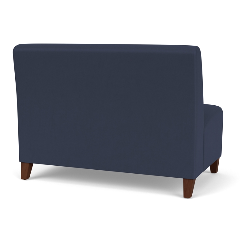 Siena Lounge Lobby Reception Waiting Armless Loveseat / Walnut Wood Legs / Blue