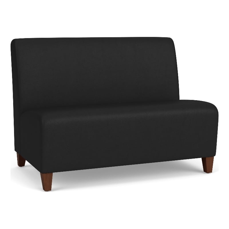 Siena Lounge Lobby Reception Waiting Armless Loveseat / Walnut Wood Legs / Black