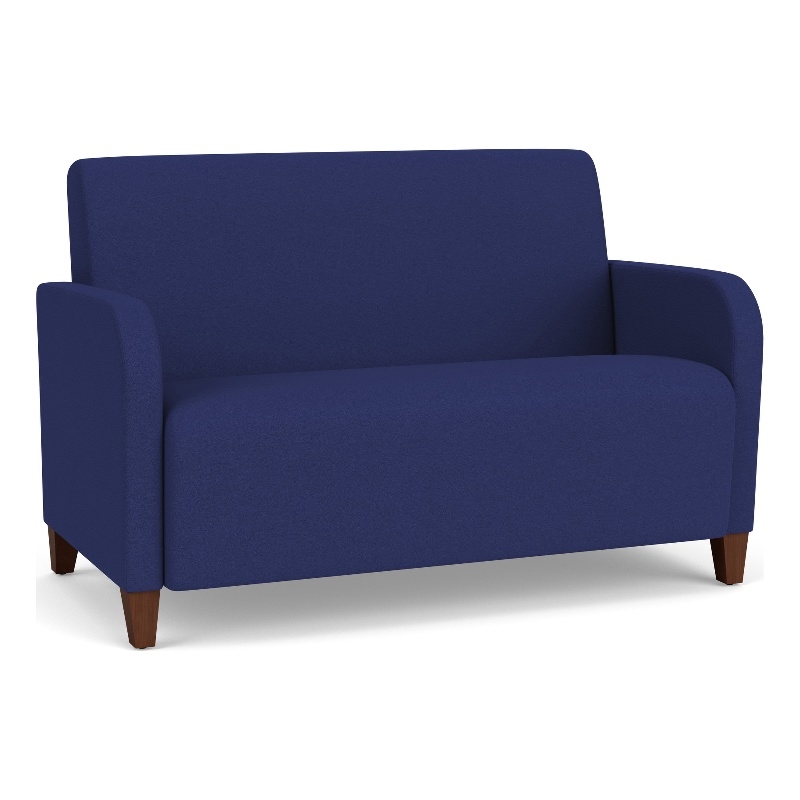 Siena Lounge Lobby Reception Waiting Loveseat / Walnut Wood Legs / Blue