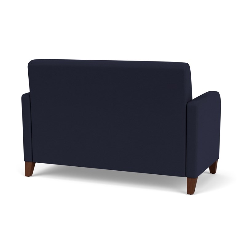 Siena Lounge Lobby Reception Waiting Loveseat and / Walnut Wood Legs / Navy Blue