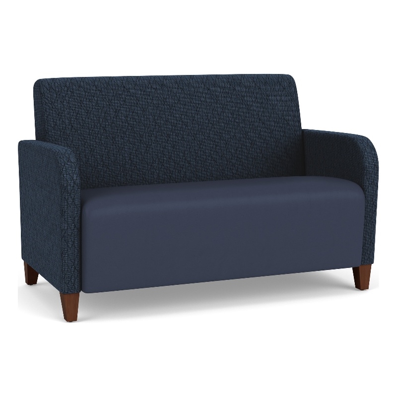 Siena Reception Reception Loveseat / Walnut Wood Legs / Blue / Dark Blue