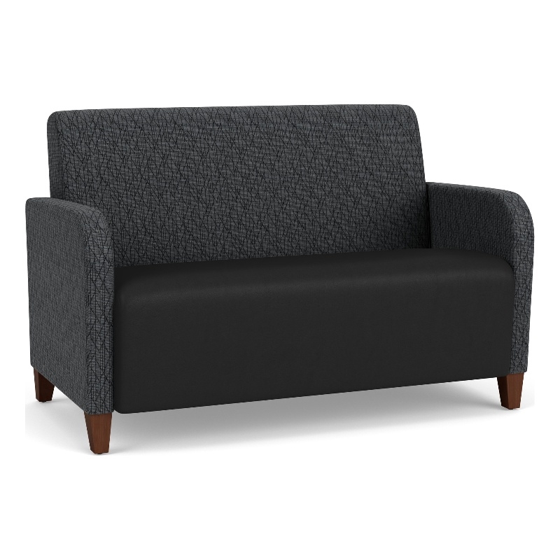 Siena Lounge Reception Loveseat / Walnut Wood Legs / Black / Dark Gray