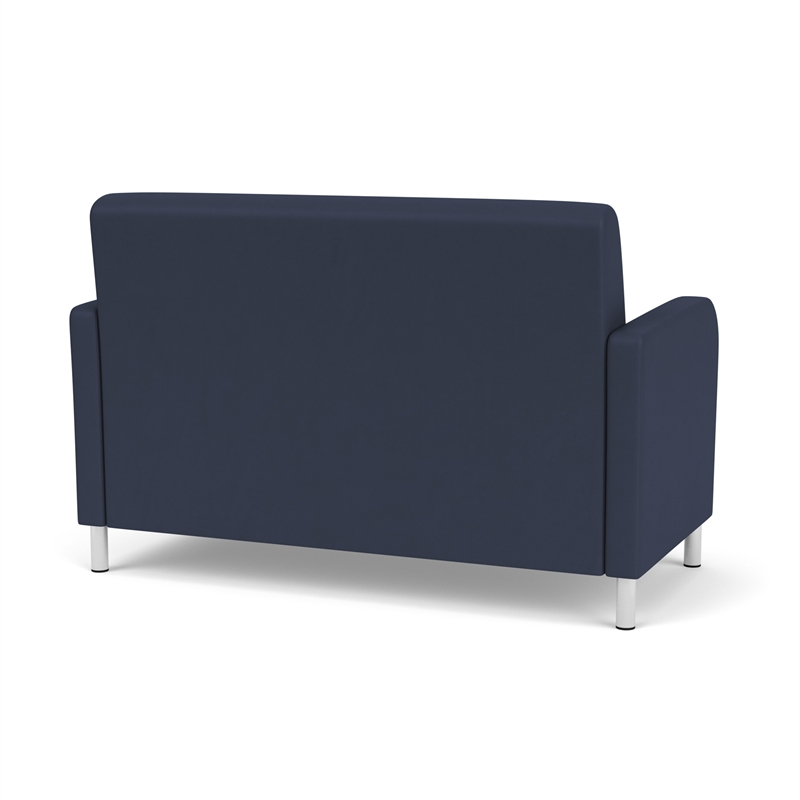 Siena Lounge Lobby Reception Waiting Loveseat / Brushed Steel Legs / Blue