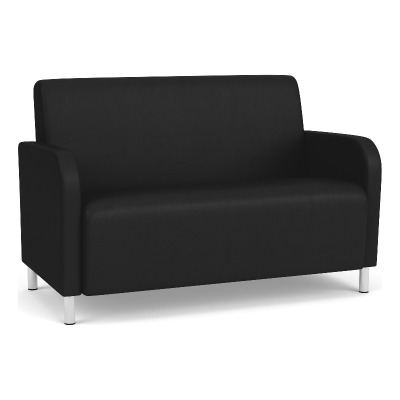 Siena Lounge Lobby Reception Waiting Loveseat / Brushed Steel Legs / Black
