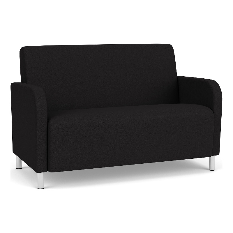 Siena Lounge Lobby Reception Waiting Loveseat / Brushed Steel Legs / Black