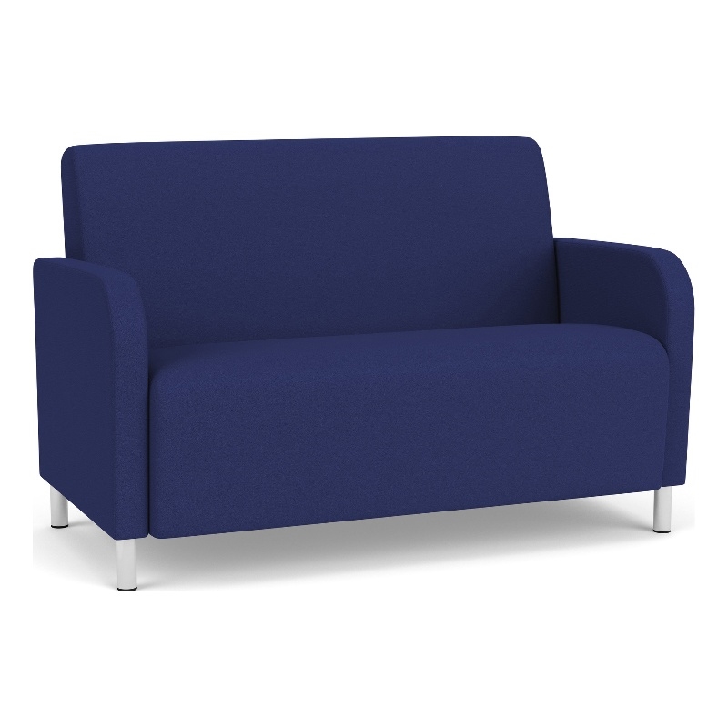 Siena Lounge Lobby Reception Waiting Loveseat / Brushed Steel Legs / Blue