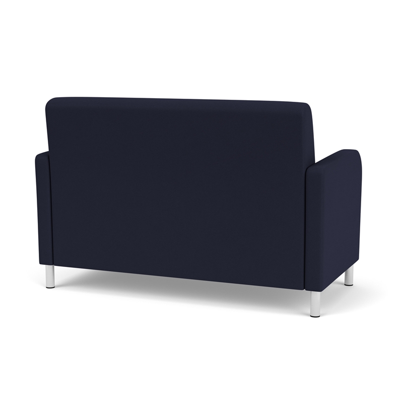 Siena Lounge Lobby Reception Waiting Loveseat / Brushed Steel Legs / Navy Blue