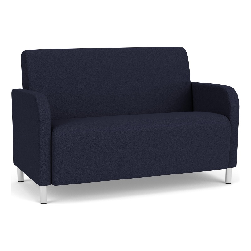 Siena Lounge Lobby Reception Waiting Loveseat / Brushed Steel Legs / Navy Blue