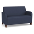 Siena Lounge Lobby Reception Waiting Loveseat / Walnut Wood Legs / Blue