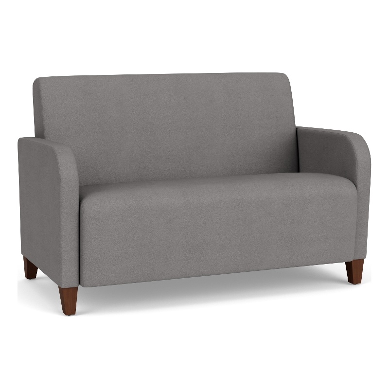 Siena Lounge Lobby Reception Waiting Loveseat / Walnut Wood Legs / Light Gray