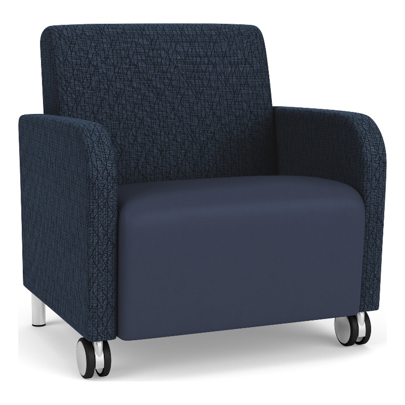 Siena Reception Oversize Guest Chair / Casters / Brushed / Blue / Dark Blue