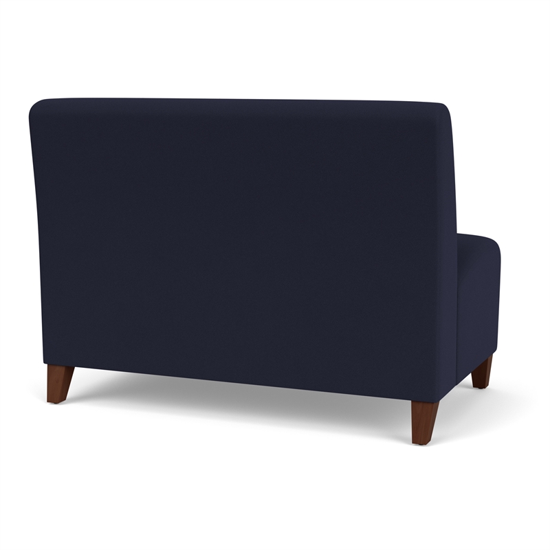 Siena Lounge Reception Waiting Armless Loveseat / Walnut Wood Legs / Navy Blue