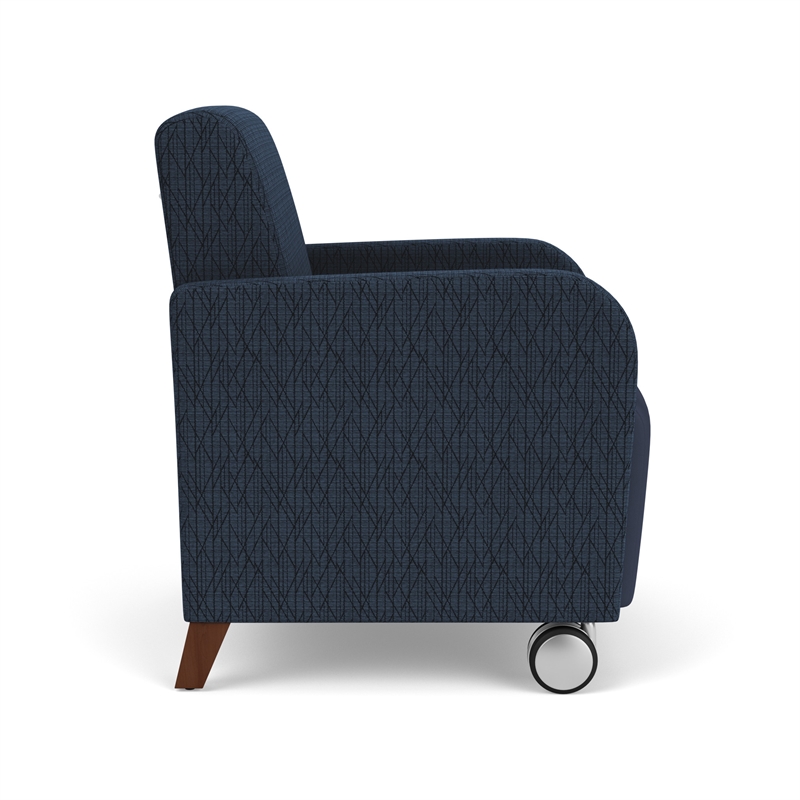 Siena Reception Guest Chair / Casters / Walnut Wood Legs / Blue / Dark Blue