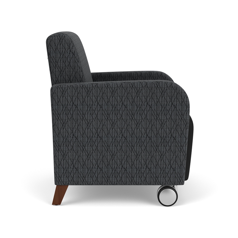 Siena Reception Guest Chair / Casters / Walnut Wood Legs / Black / Dark Gray