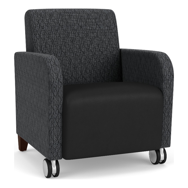 Siena Reception Guest Chair / Casters / Walnut Wood Legs / Black / Dark Gray