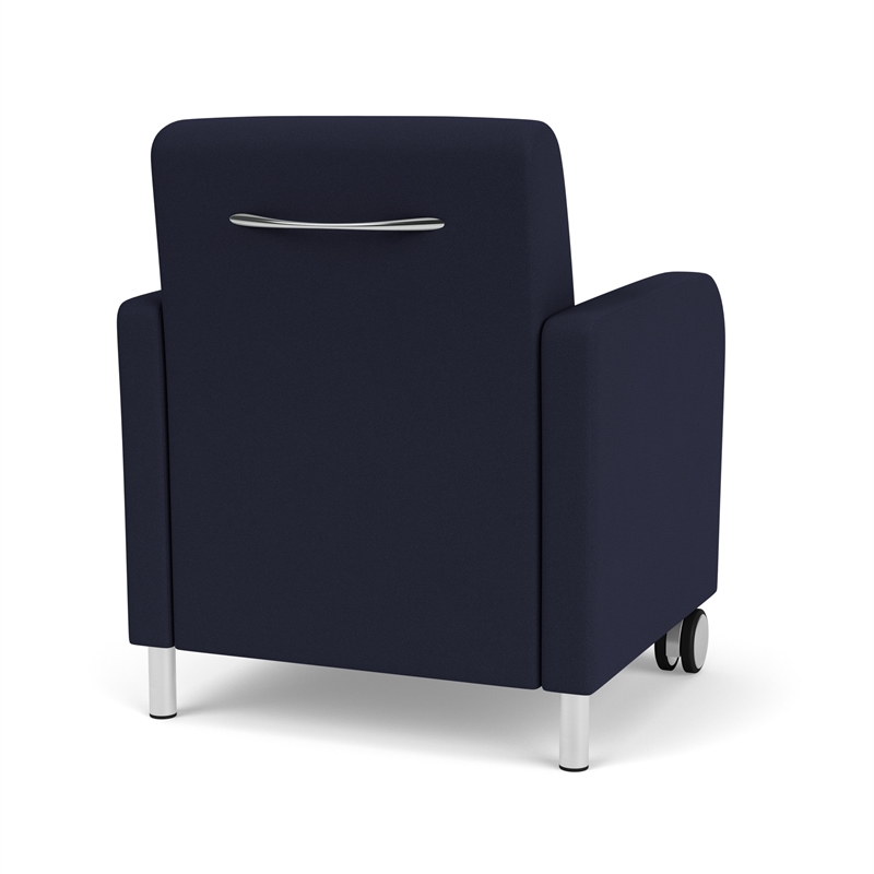 Siena Lounge Reception Guest Chair / Casters / Brushed Steel Legs / Navy Blue