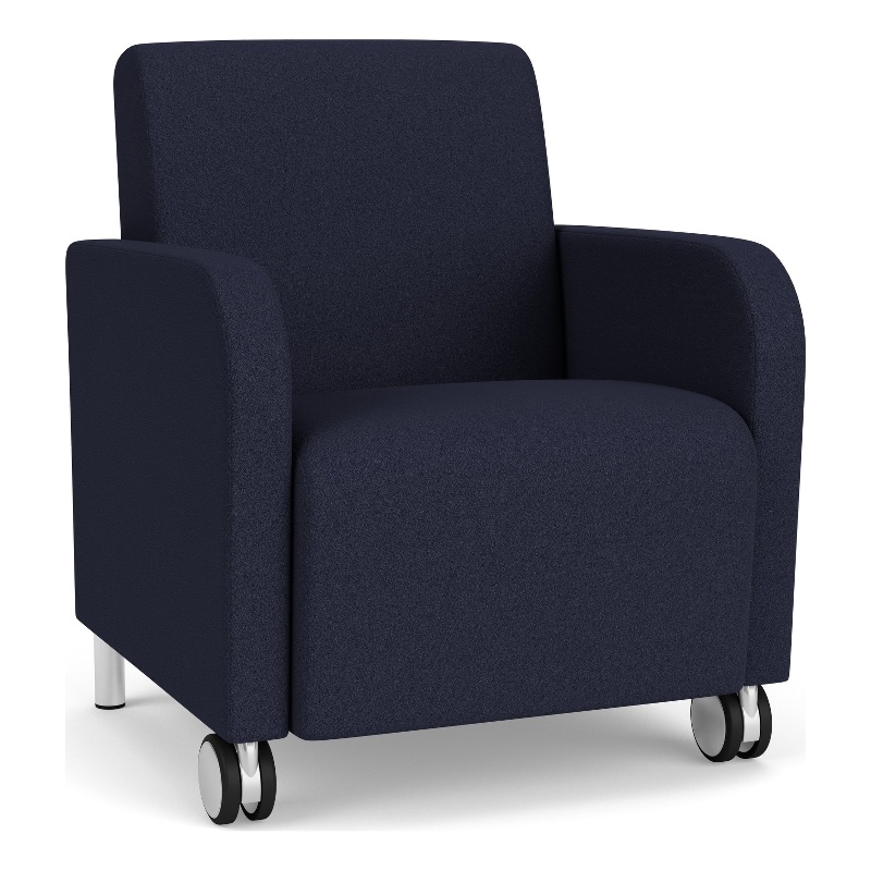 Siena Lounge Reception Guest Chair / Casters / Brushed Steel Legs / Navy Blue