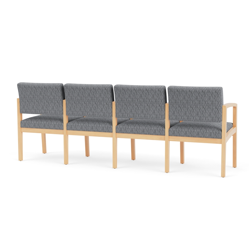Lenox Wood Reception Waiting 4-Seat Tandem Seating / Natural Wood / Gray