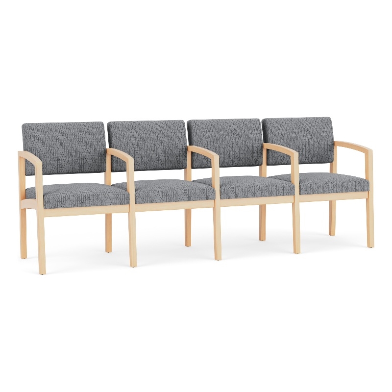 Lenox Wood Reception Waiting 4-Seat Tandem Seating / Natural Wood / Gray