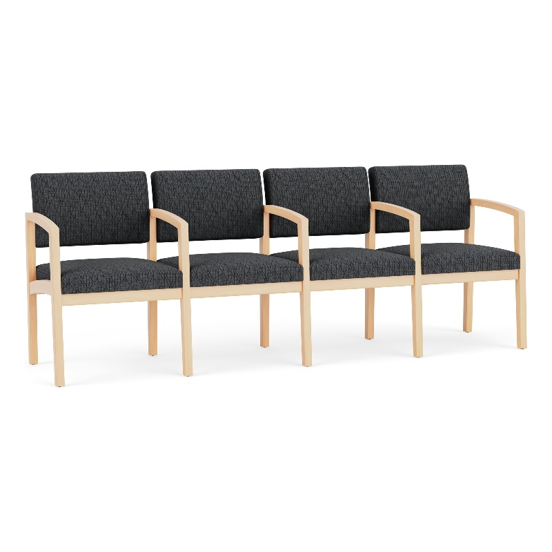 Lenox Wood Reception Waiting 4-Seat Tandem Seating / Natural Wood / Dark Gray