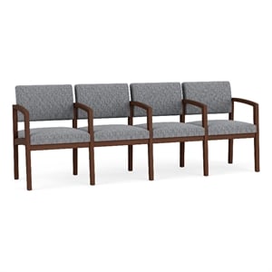 Lenox Wood Reception Waiting 4-Seat Tandem Seating / Walnut Wood / Gray