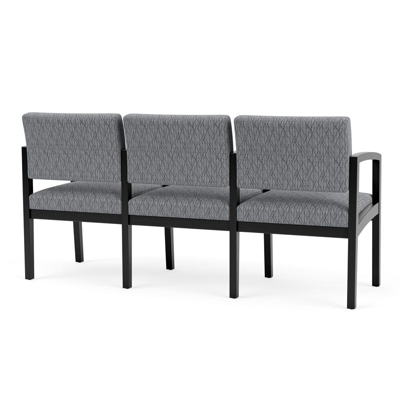 Lenox Wood Reception Waiting 3-Seat Tandem Seating / Black Wood / Gray