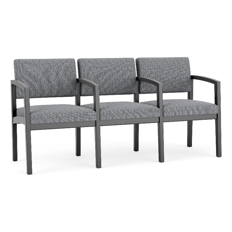 Lenox Wood Reception Waiting 3-Seat Tandem Seating / Black Wood / Gray